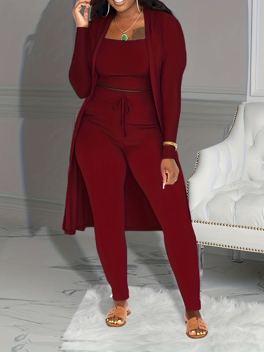 Women 3 Piece Wide Leg Pants Set Casual Long Sleeve Jacket Cardigan With Solid Tank Pants Set Dinner Suit Women