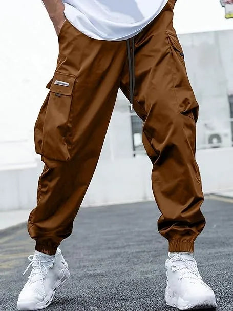 Men's Baggy Solid Color Drawstring Casual Cargo Pants