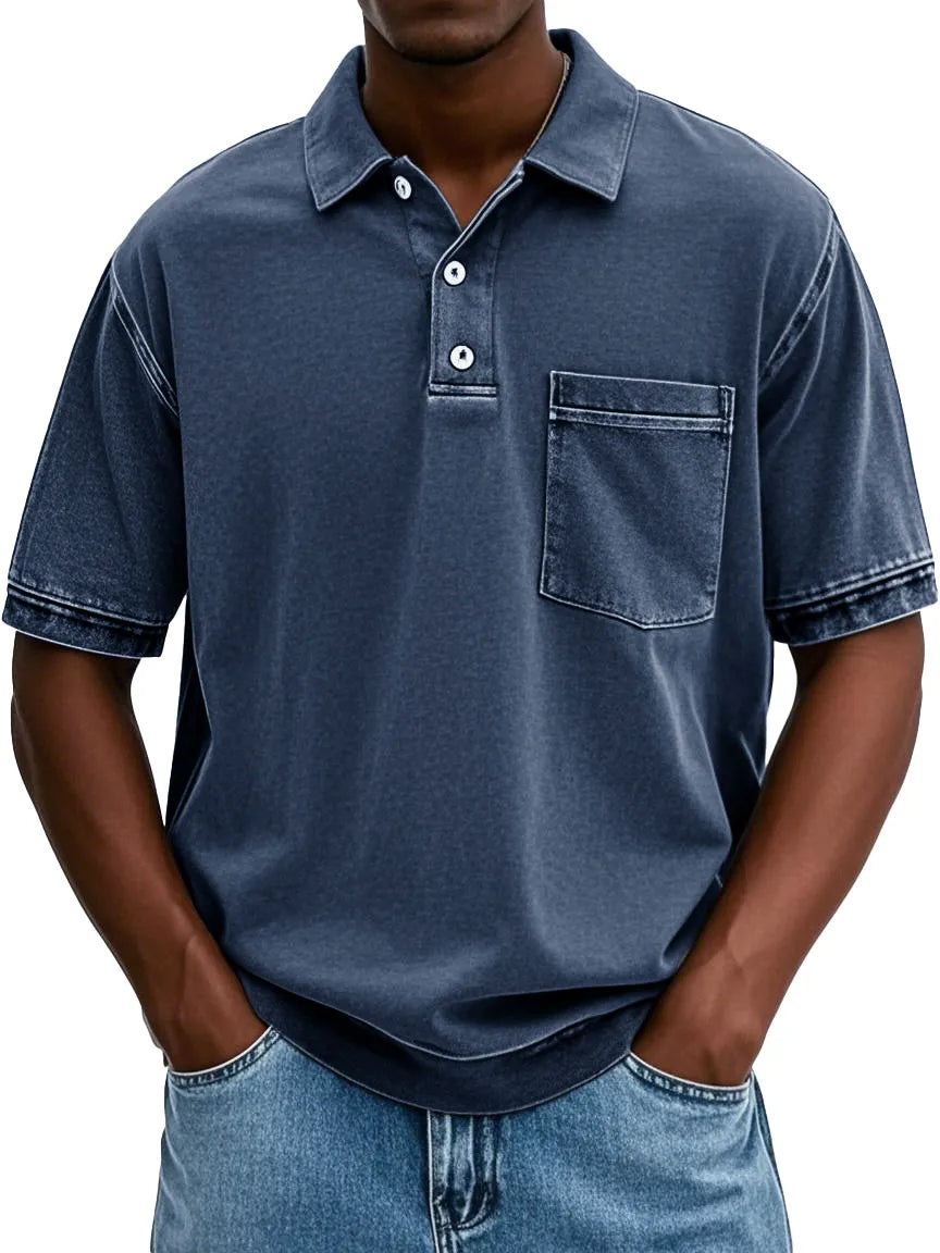 FINAL SALE⚡10 Packs for $34.99⚡ - Men's Retro Distressed Lapel Short-sleeved Pocket Polo Shirt