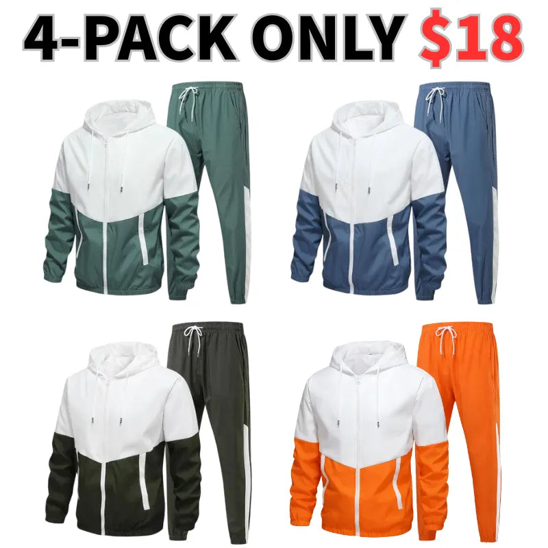 Men's Colorblock Drawstring Zip Up Hoodie & Joggers French Terry Set