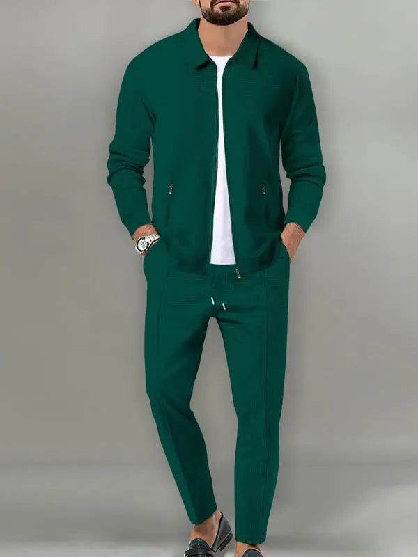 Men’s Zip-Up Tracksuit Set – Sporty 2-Piece Jacket & Pants with Drawstring Waist