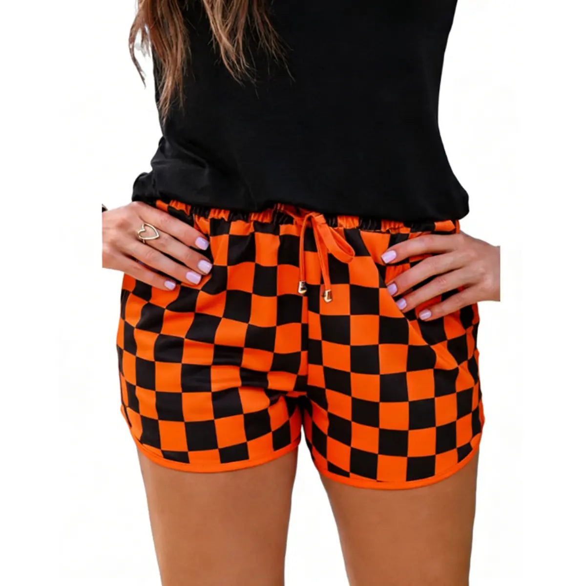 Women's 2026 Checkered Drawstring Elastic Waist Casual Summer Shorts