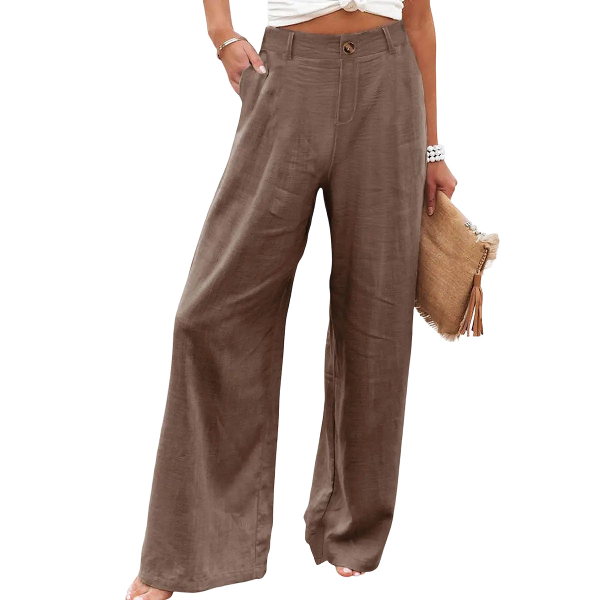 🔥Last day promotion🔥Womens Cotton Linen Pants Casual Button Up High Waisted Wide Leg Trousers Wideleg