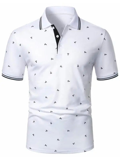 Men's Anchor Print Short Sleeve Polo Shirt