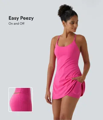 Women’s Active Dress – Cloud-Soft Breathable Tennis Dress with Pockets, Easy-On Backless Design for Yoga, Golf, and Daily Wear