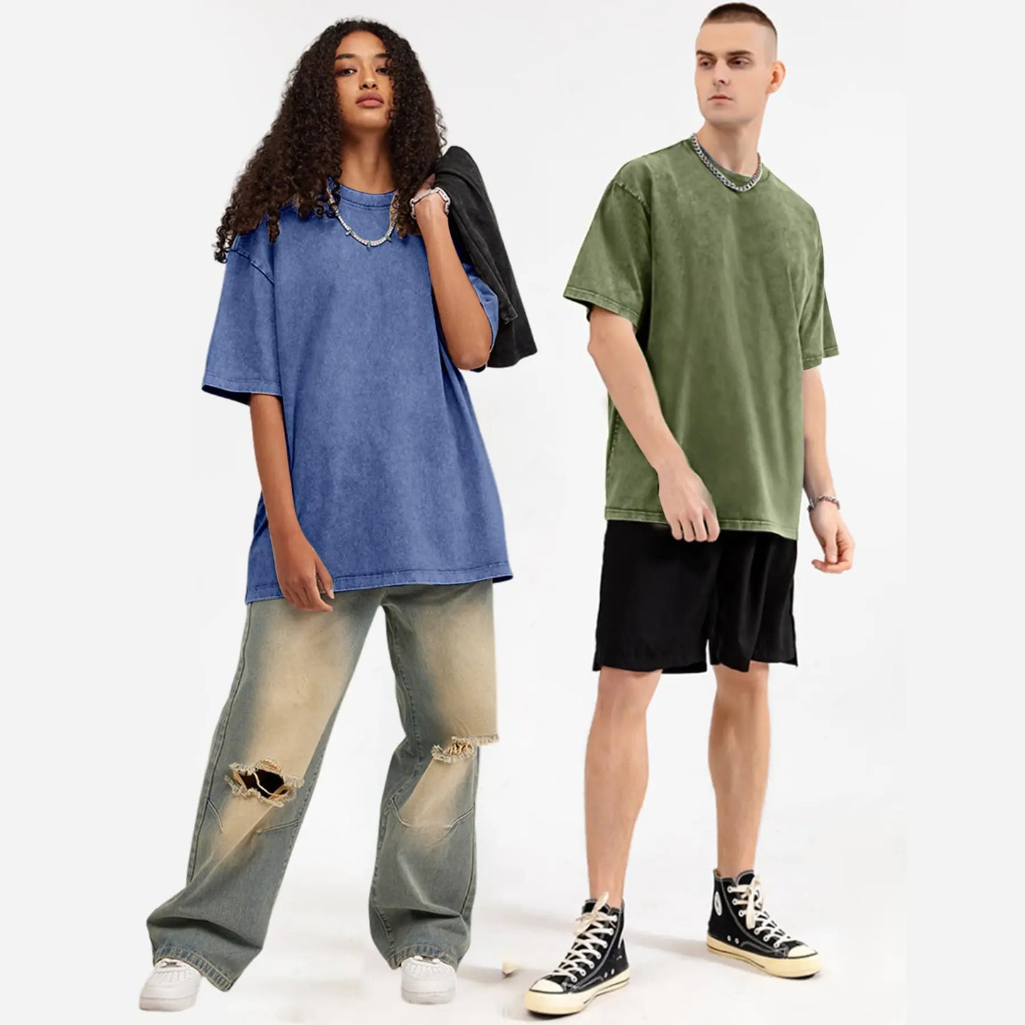 Oversized T Shirts Acid Wash Cotton Crew Neck Half Short Sleeve Summer Unisex Tees Casual Loose Fit Solid Streetwear Comfortable Tops Basic Womenswear Plain Tshirt