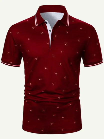 Men's Anchor Print Short Sleeve Polo Shirt