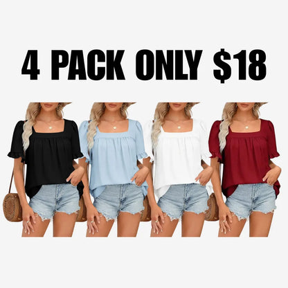 Women's Square Neck Peplum Top with Whimsical Ruffle Sleeves