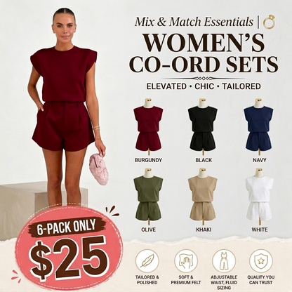Elegant Structured Shoulder Top & Tailored Shorts Set – Chic Summer Two-Piece Outfit