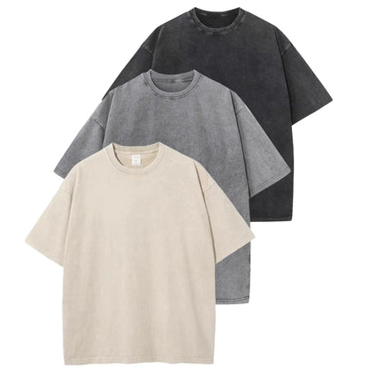 Oversized T Shirts Acid Wash Cotton Crew Neck Half Short Sleeve Summer Unisex Tees Casual Loose Fit Solid Streetwear Comfortable Tops Basic Womenswear Plain Tshirt