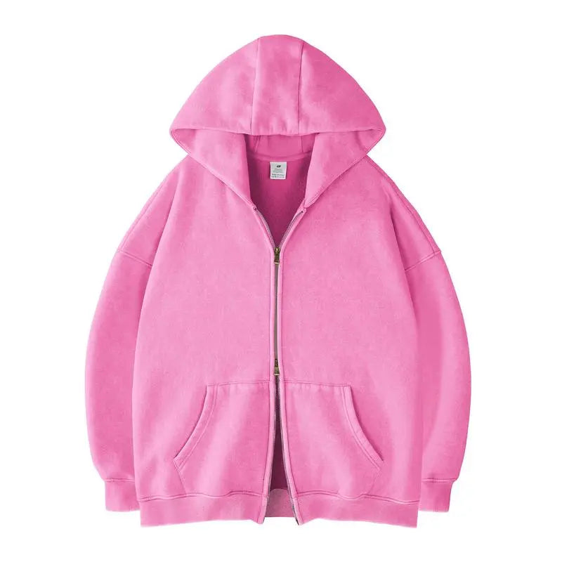 Oversized Acid Wash Hoodies Sweatshirt with Double Zip Up