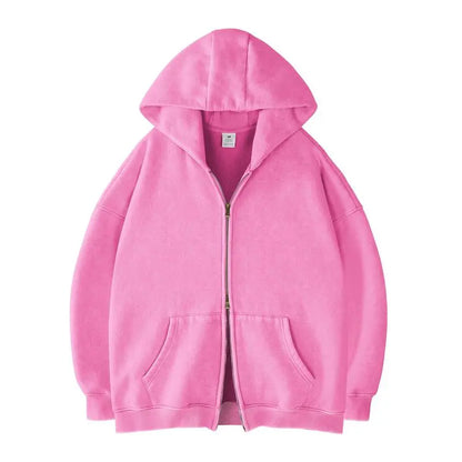 Oversized Acid Wash Hoodies Sweatshirt with Double Zip Up