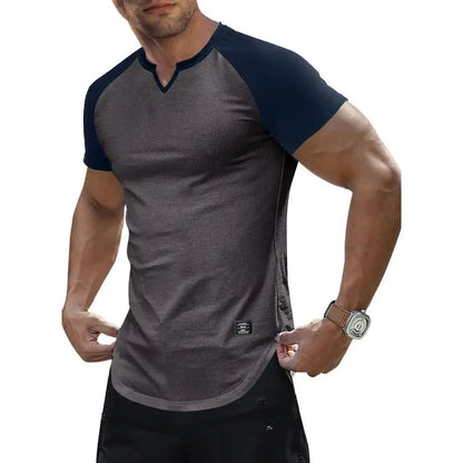 Men's V-Neck Longline Henley Muscle Tee
