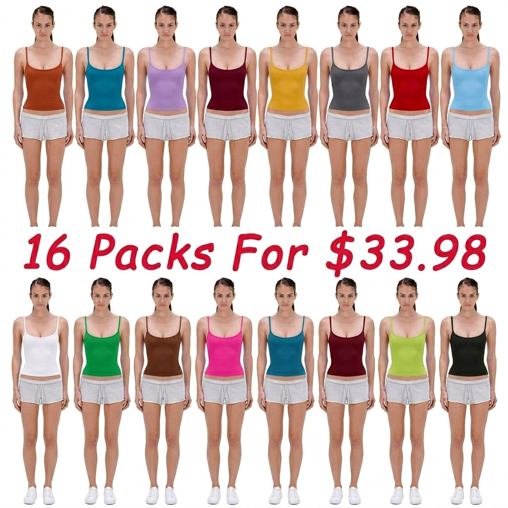 🔥Last day promotion🔥16-Pack Athleisure Set for Women – Soft Stretchy Camisole Tops & Comfortable Workout Shorts, Basic Summer Daily Outfit Essentials for Fitness, Yoga & Lounging
