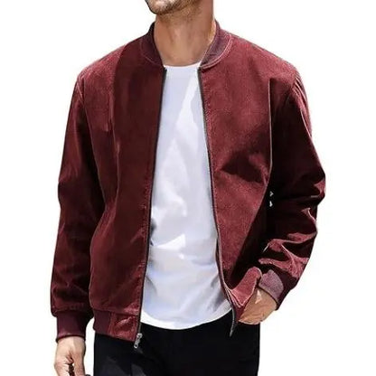 Men’s Classic Thin Casual Jacket: Stretchy Faux Suede (Lightweight, Retro, Soft)