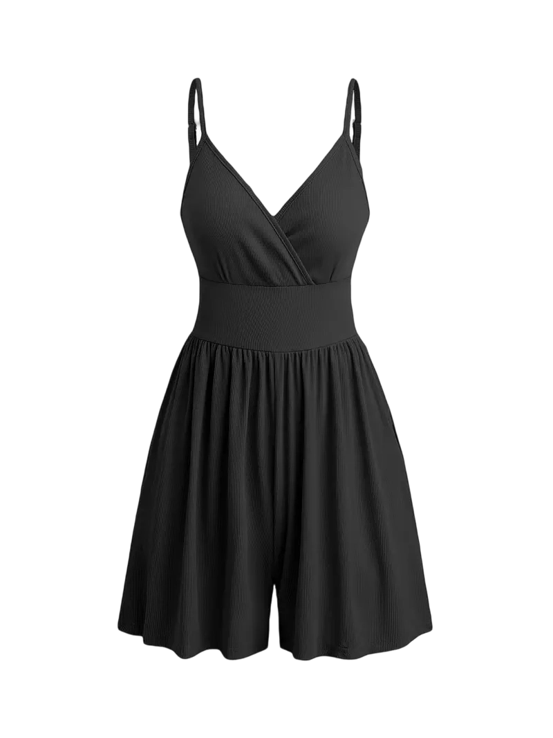 Women's Knitted Plain Backless Wrap Fitted Romper, Casual Chic Jumpsuit