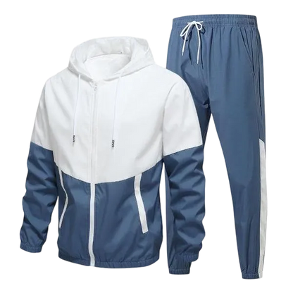 Men's Colorblock Drawstring Zip Up Hoodie & Joggers French Terry Set