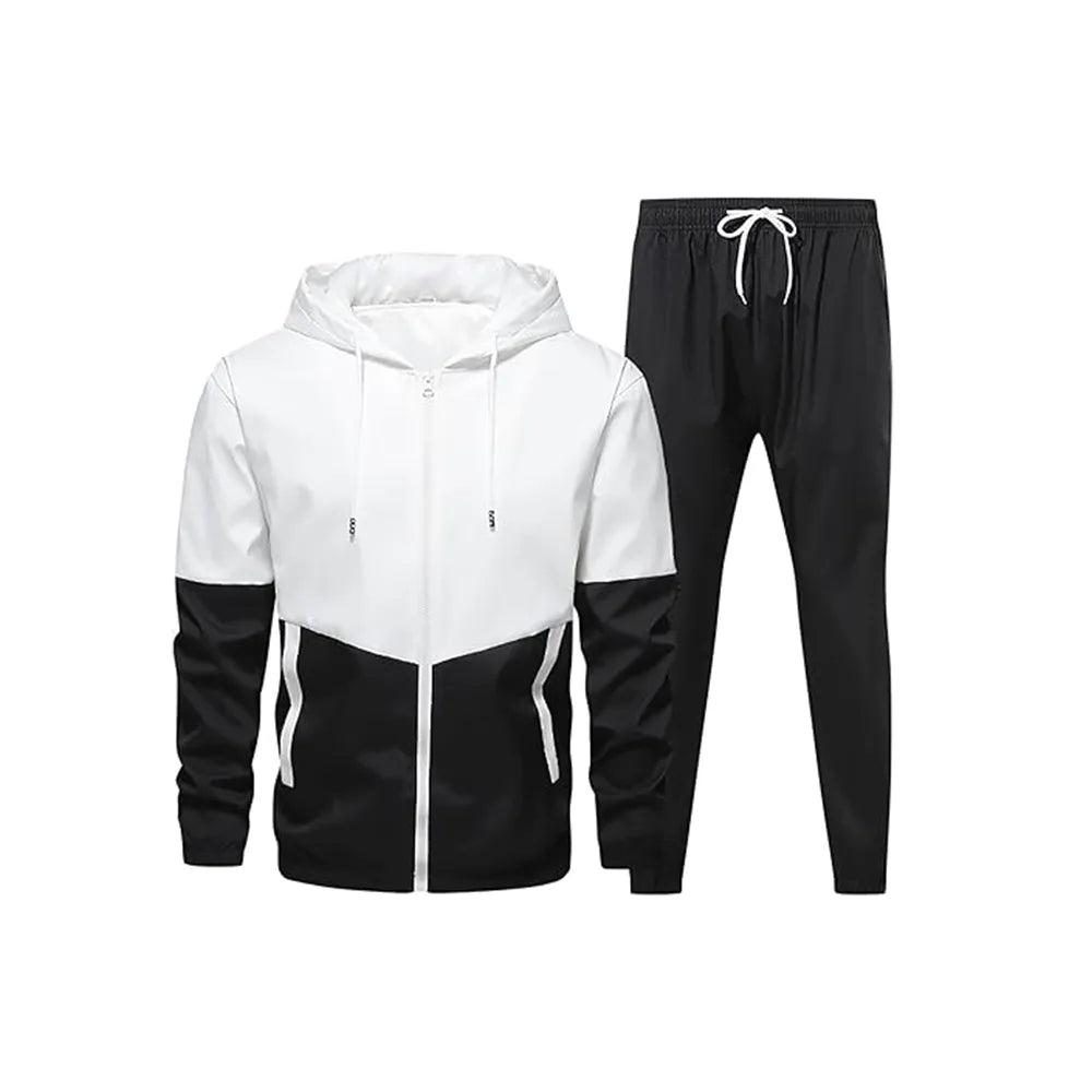 Men’s Colorblock 2-Piece Tracksuit: Full Zip Hoodie + Jogging Pants