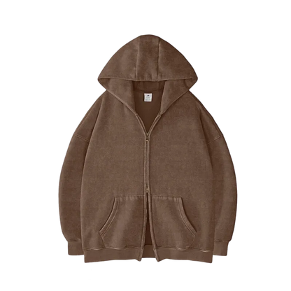 Oversized Acid Wash Hoodies Sweatshirt with Double Zip Up