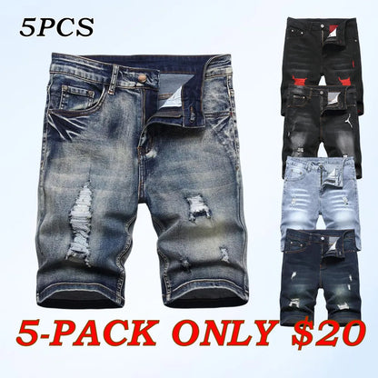 Men's Stretch Ripped Denim Cotton Comfort Shorts.