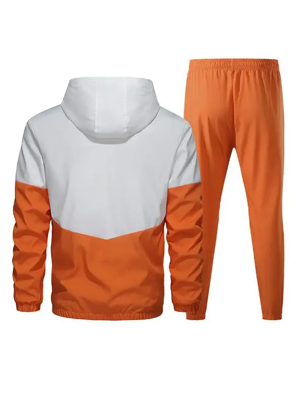 Men’s Colorblock 2-Piece Tracksuit: Full Zip Hoodie + Jogging Pants