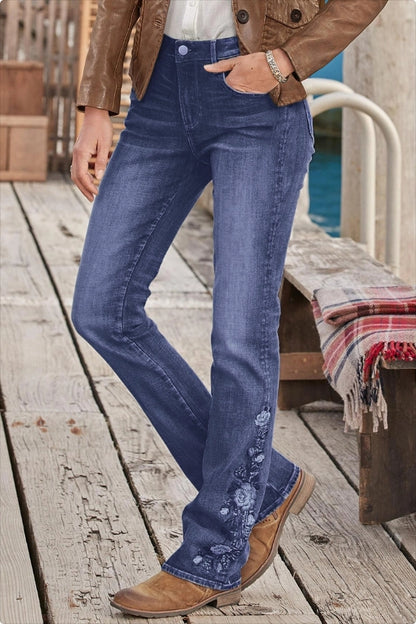 🔥LAST DAY 80% OFF🔥Mid-waist bootcut jeans with floral embroidery