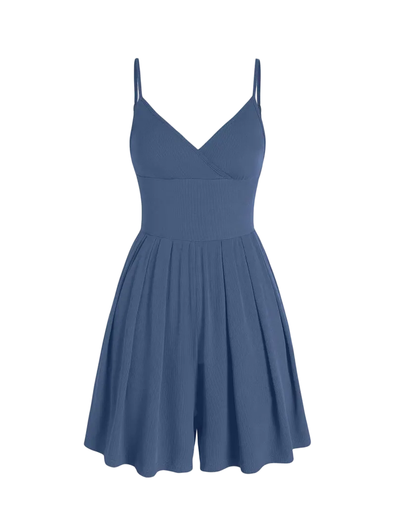 Women's Knitted Plain Backless Wrap Fitted Romper, Casual Chic Jumpsuit