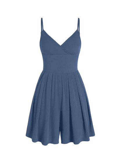 Women's Knitted Plain Backless Wrap Fitted Romper, Casual Chic Jumpsuit