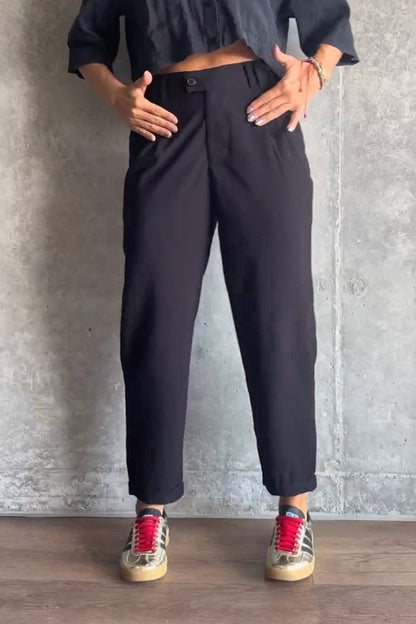 Women's Casual Solid Color Nine-point Suit Pants