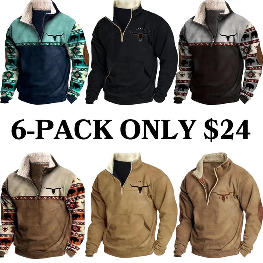 Retro western style, the sherpa lined sweatshirt is full of warmth!