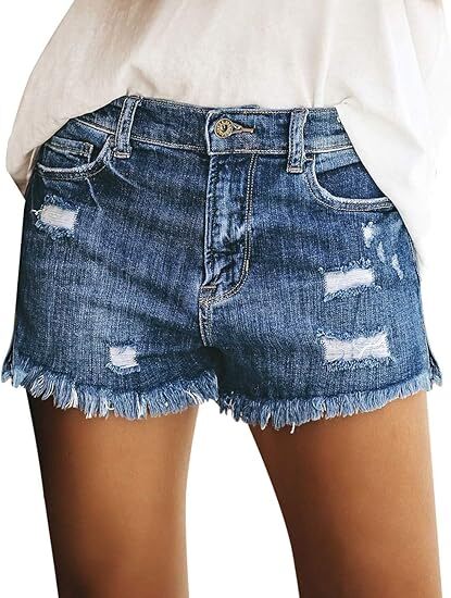 🔥Last Day 49% Off - Women's Casual Mid Rise Stretch Ripped Raw Hem Jean Shorts