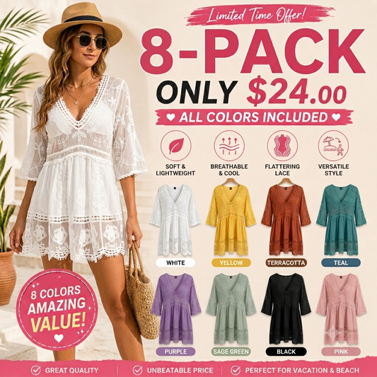 Boho Lace Beach Cover-Up Dress – V-Neck Sheer Swim Cover(Buy 2 Free Shipping)