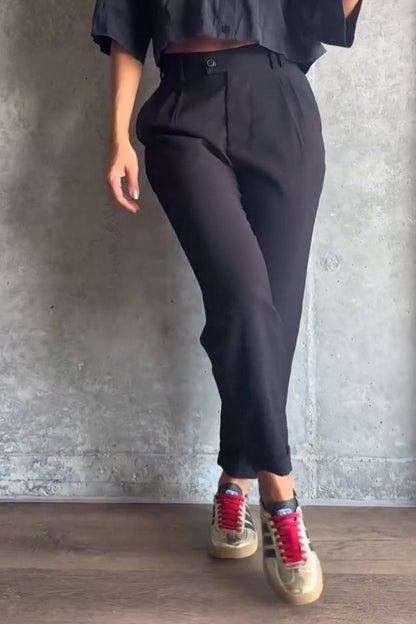 Women's Casual Solid Color Nine-point Suit Pants