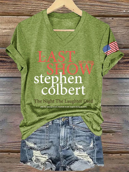 V-Neck Retro Last Show 05.21.2026 The Night The Laughter Died After The Opening Monol, Hopefully People Laughed During The Show Print T-Shirt