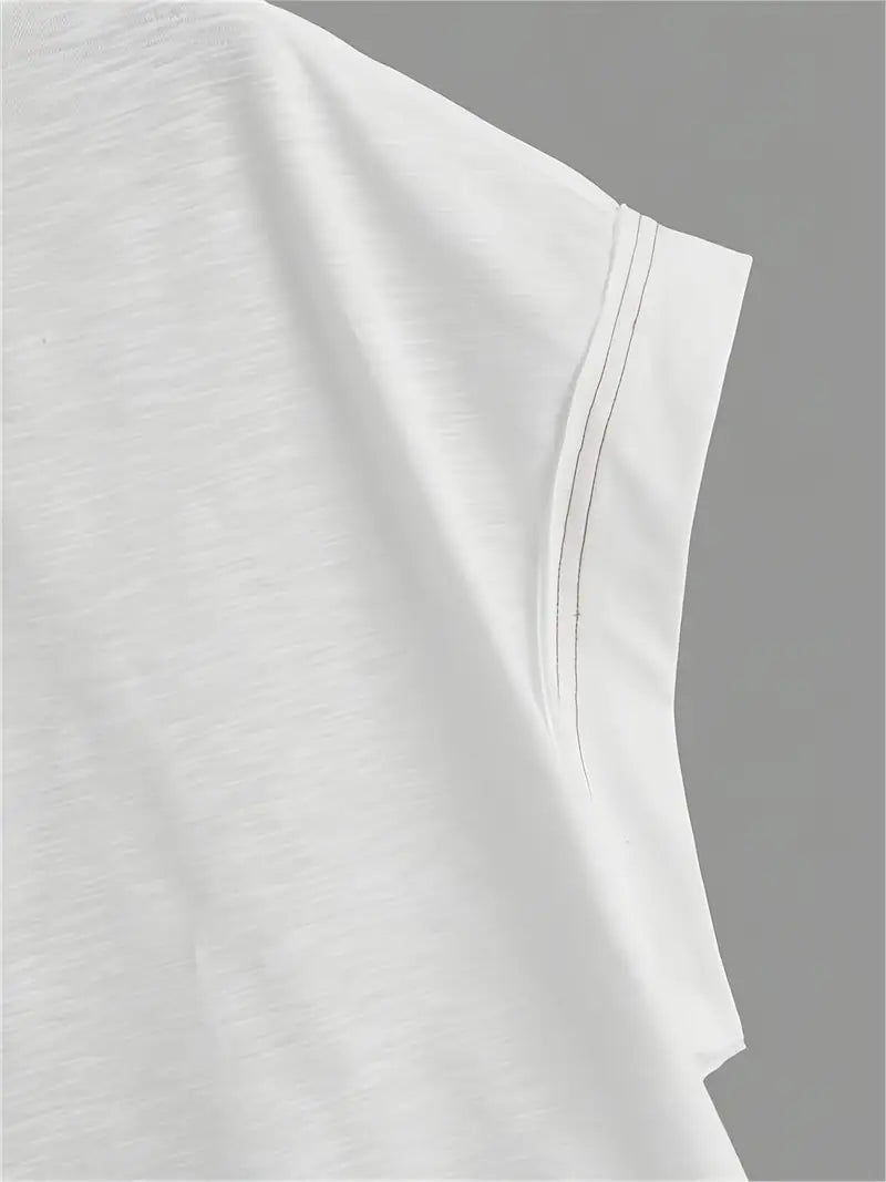 Women's Plain Cut Out Asymmetrical Hem Batwing Sleeve Tee, Elegant Casual Short Sleeve Round Neck T-Shirt for Summer, Ladies Clothes for Daily Wear