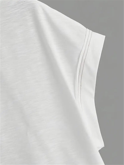 Women's Plain Cut Out Asymmetrical Hem Batwing Sleeve Tee, Elegant Casual Short Sleeve Round Neck T-Shirt for Summer, Ladies Clothes for Daily Wear