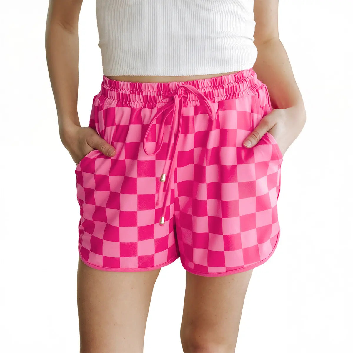 Women's 2026 Checkered Drawstring Elastic Waist Casual Summer Shorts