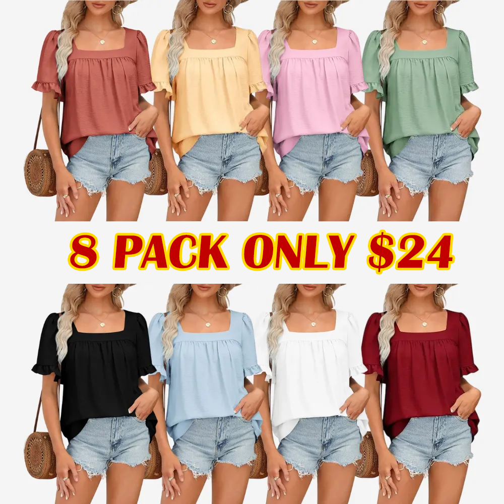 Women's Square Neck Peplum Top with Whimsical Ruffle Sleeves