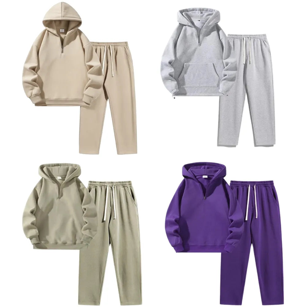 Men's Plain Two-piece Sweatsuit Set
