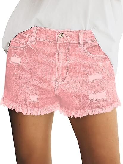 🔥Last Day 49% Off - Women's Casual Mid Rise Stretch Ripped Raw Hem Jean Shorts
