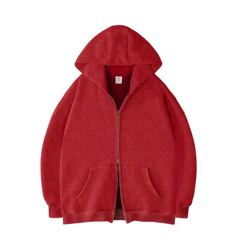 Oversized Acid Wash Hoodies Sweatshirt with Double Zip Up