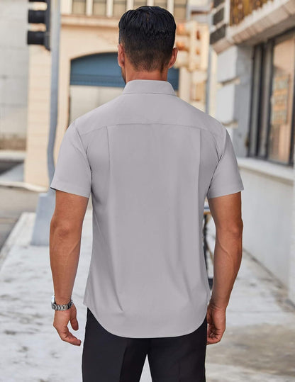 Mens Short Sleeve Dress Shirts Wrinkle Free Casual Button Down Shirts Summer Untucked Dress Shirt