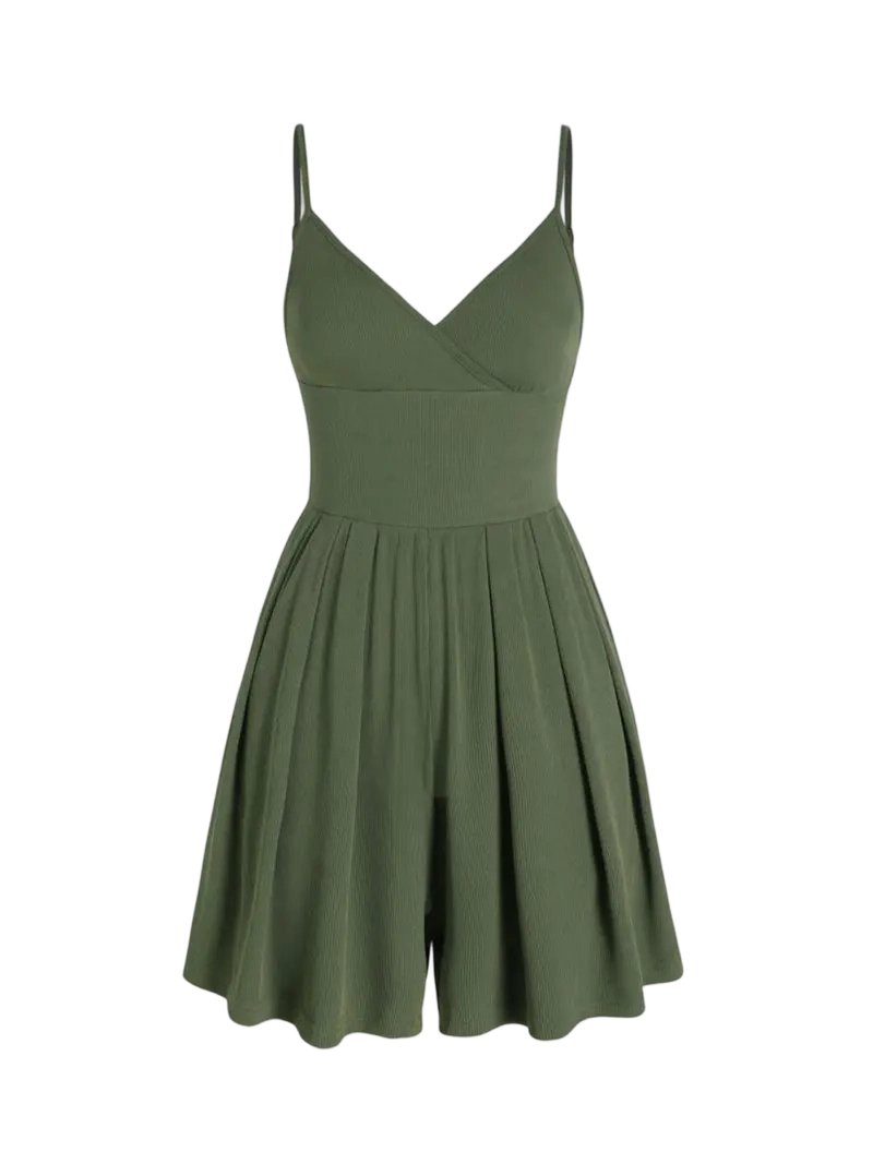 Women's Knitted Plain Backless Wrap Fitted Romper, Casual Chic Jumpsuit
