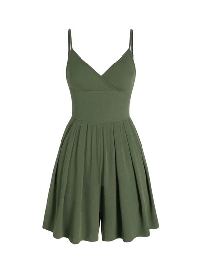 Women's Knitted Plain Backless Wrap Fitted Romper, Casual Chic Jumpsuit