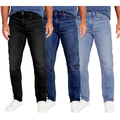 👖Men's 3-Pack Flex Stretch Slim Straight Jeans with 5 Pockets Denim Fabric (Sizes 30-46)(30-36)
