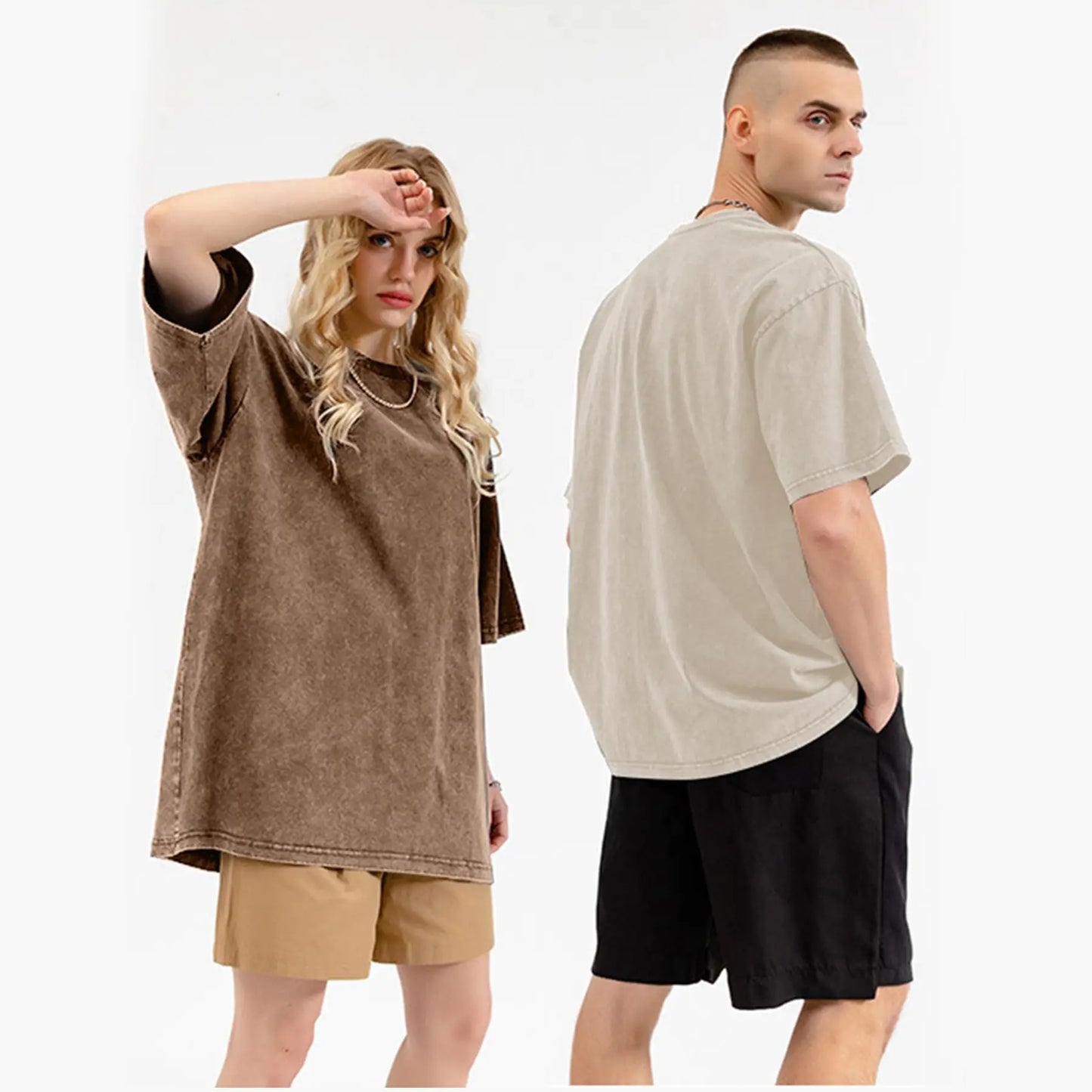 Oversized T Shirts Acid Wash Cotton Crew Neck Half Short Sleeve Summer Unisex Tees Casual Loose Fit Solid Streetwear Comfortable Tops Basic Womenswear Plain Tshirt