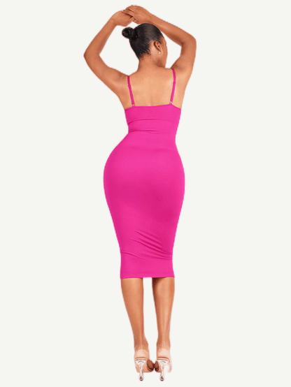 Seamless Spaghetti Strap V Neck Maxi Dress with Built-in Bodycon
