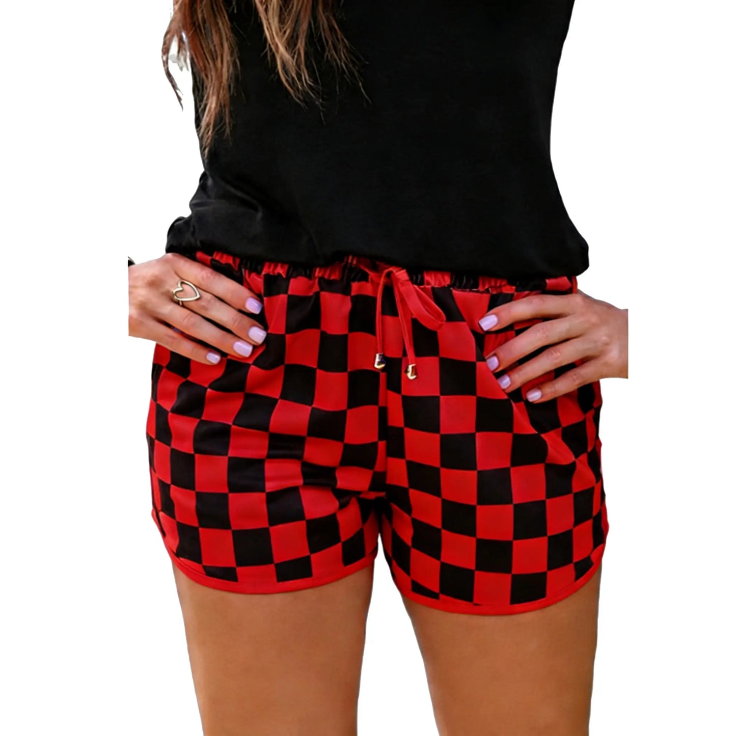 Women's 2026 Checkered Drawstring Elastic Waist Casual Summer Shorts