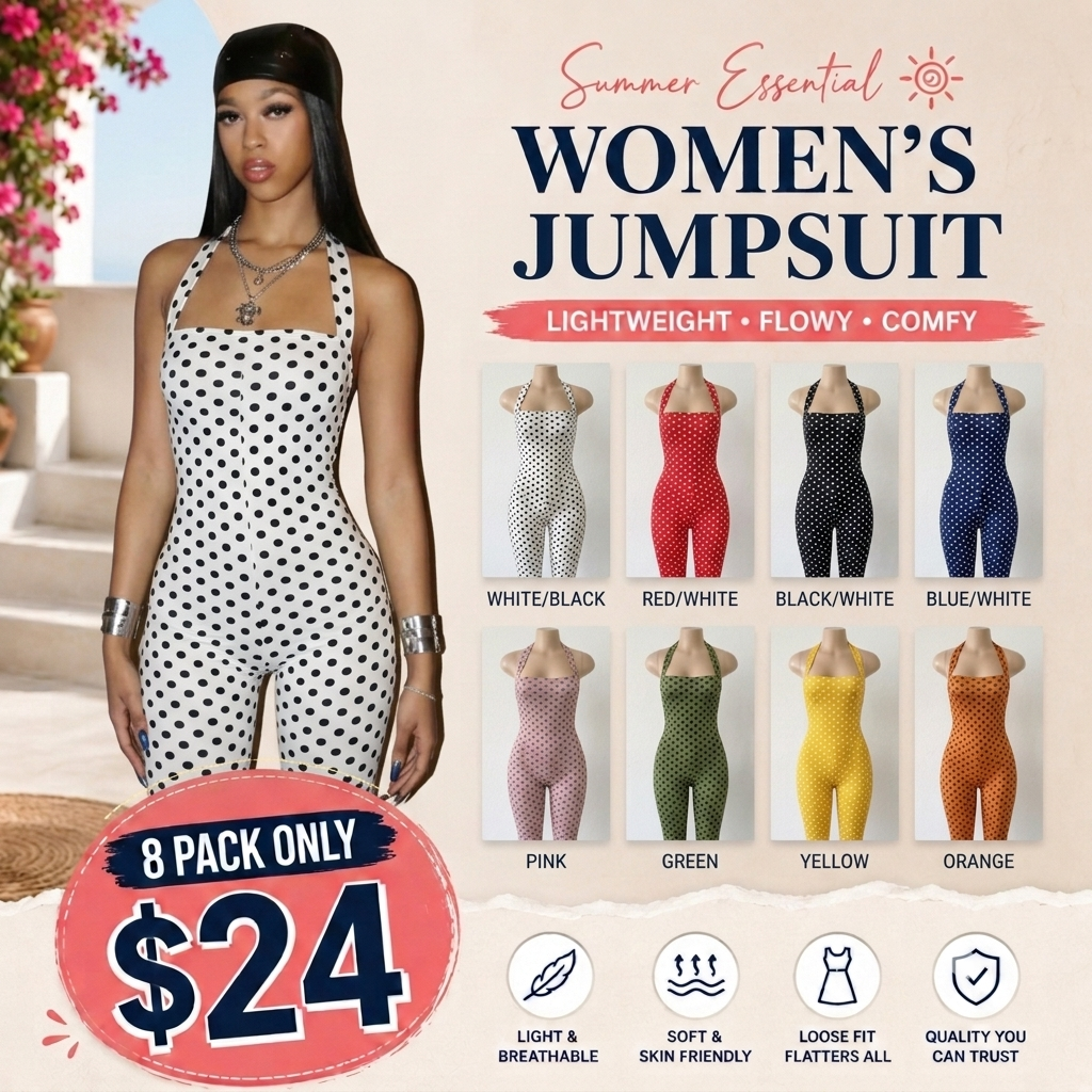 Women's Polka Dot Sleeveless Halter Bodycon Fit Long Pants, Elegant Retro Chic Style, Perfect for Daily Commute and Dates