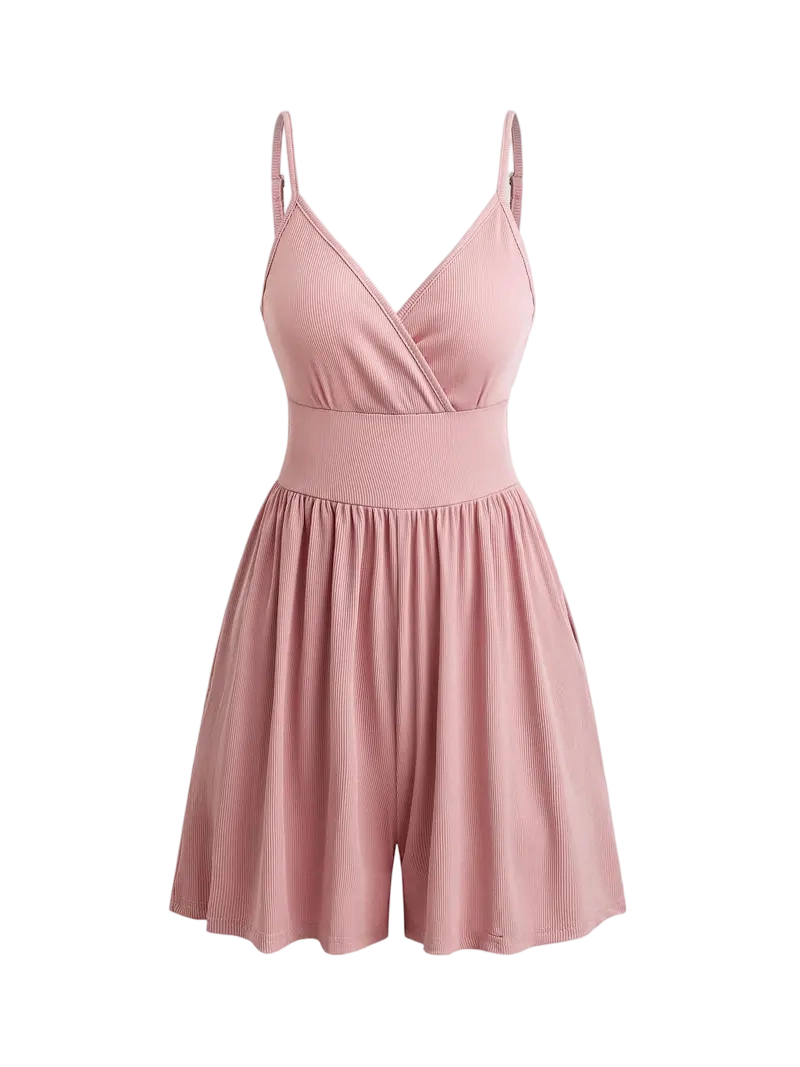Women's Knitted Plain Backless Wrap Fitted Romper, Casual Chic Jumpsuit